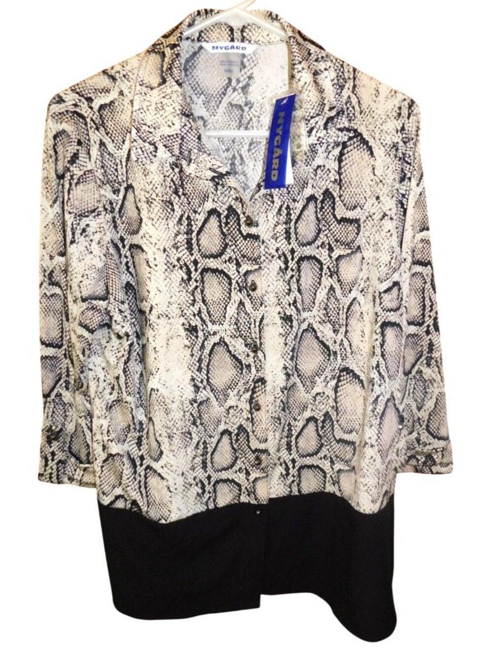 NWT Nygard Medium Snakeskin Print Blouse Layered Hem Top Chic Animal Print